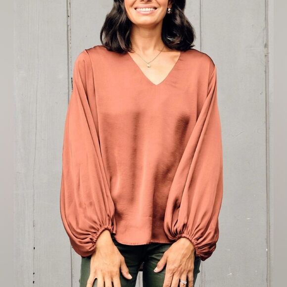 Jodifl Pullover V Neck Career‎ Blouse Long Sleeve Mauve Pink Size Small - Picture 1 of 7